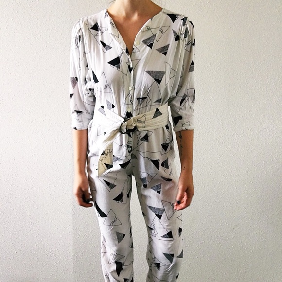 Norah Noh Vintage Geometric Print Jumpsuit Belted - Picture 5 of 7